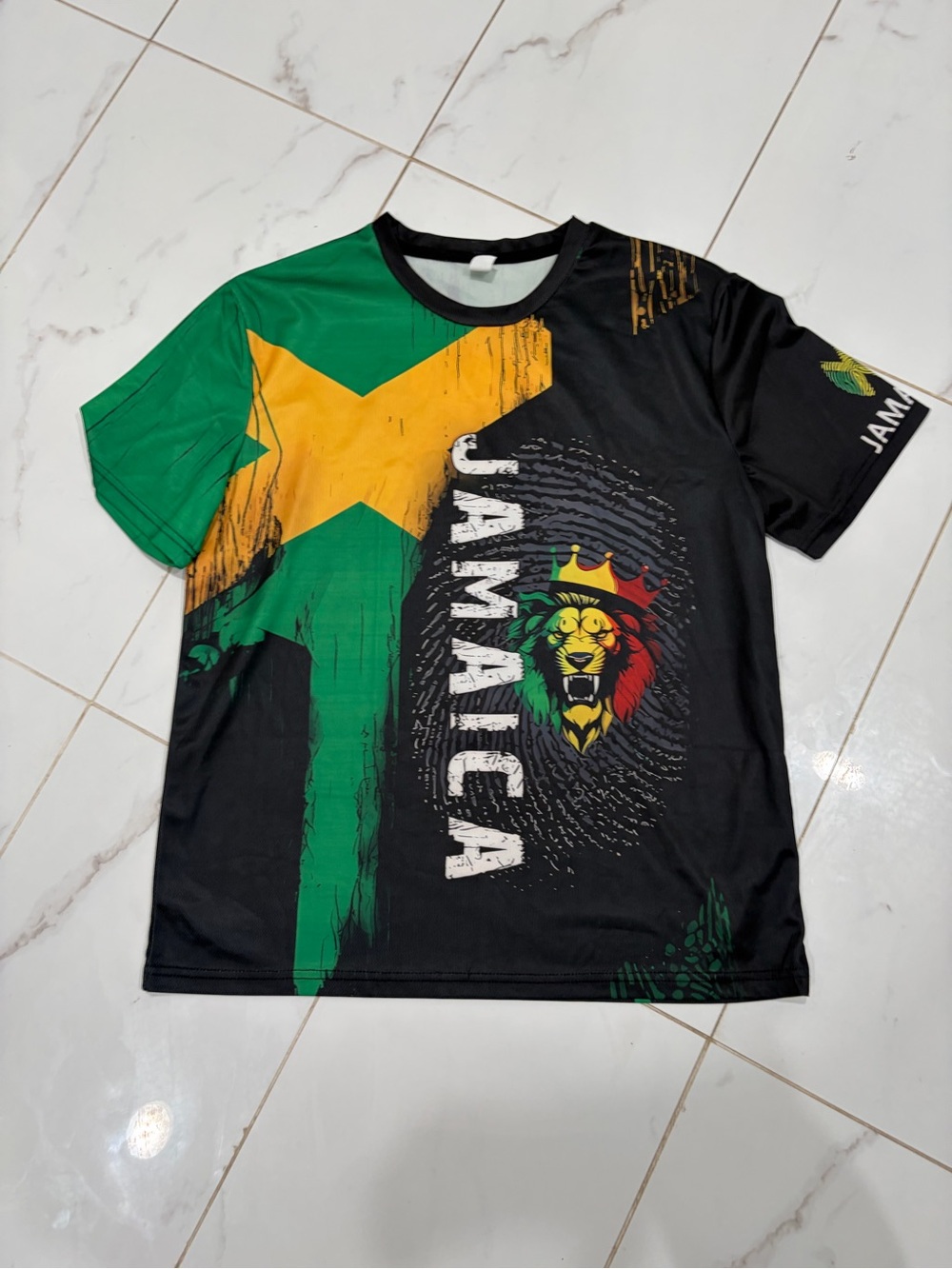 Jamaica Lion Graphic Short-Sleeve Shirt - Black/Green/Yellow